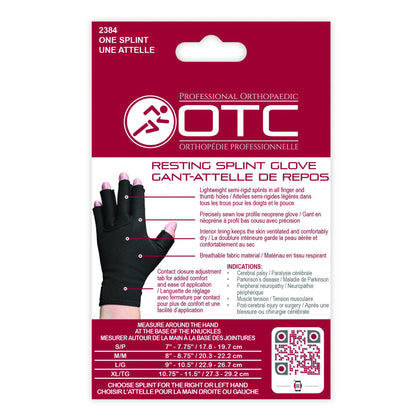 OTC Resting Splint Glove, 5 Finger Semi-Rigid Splints, Open Tips, Black, Right Hand, Large