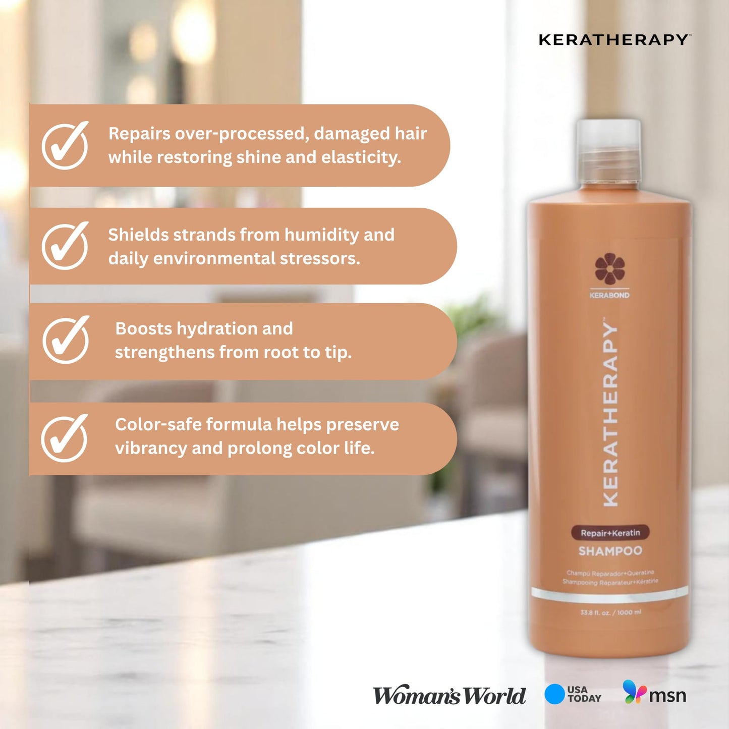 KERATHERAPY Keratin Infused KeratinFIXX Repair Shampoo, 33.8 fl. oz., 1000 ml - Repair Shampoo for Dry, Damaged or Frizzy Hair with Caviar Extract, Argan Oil & Kerabond Technology to Repair Breakage