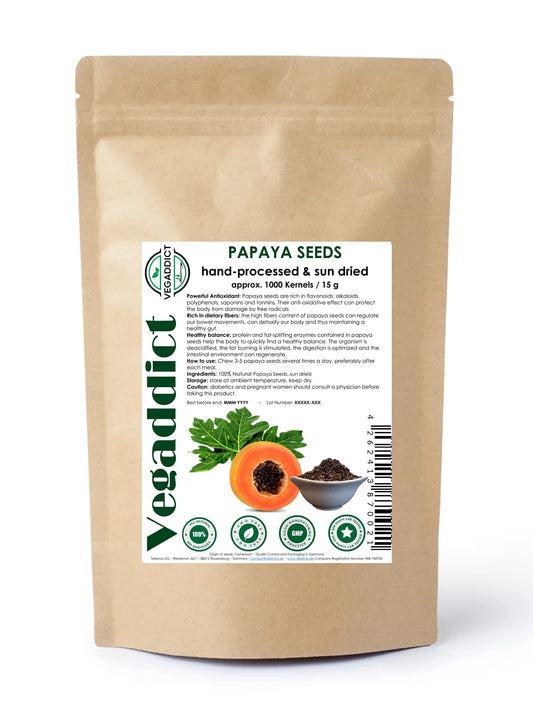 100% Natural Sun Dried Papaya Seeds | High Papaya Enzyme (Papain) Content | No Additives | Vegan | Laboratory Tested | Gluten & Lactose Free | Ethycally sourced (approx 1000 kernels ~ 15g)