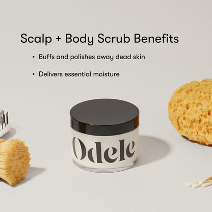 Odele Scalp + Body Scrub, Exfoliating Sugar Scrub with Caffeine to Remove Buildup, Hydrate & Smooth Skin and Scalp, For All Hair & Skin Types, 8 oz