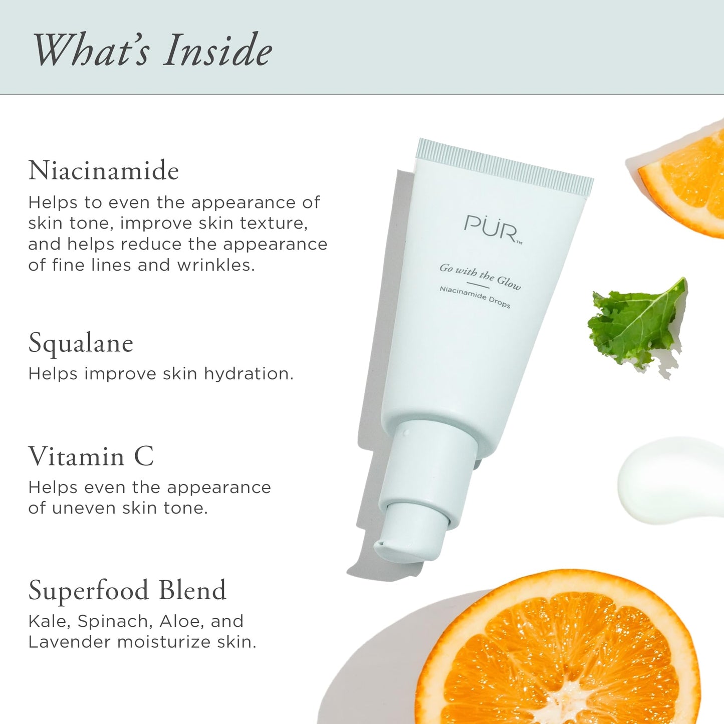PÜR Go with the Glow Niacinamide Drops, Improves Skin Hydration, Reduces Redness, Vitamin C, Cruelty, Paraben & Gluten Free, 1 oz.