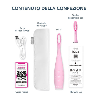 FOREO ISSA 4 Electric Toothbrush – 4-in-1 Rechargeable with Extra Brush Head, Soft Bristles, Long-Lasting Use, Gentle Cleaning - Pearl Pink
