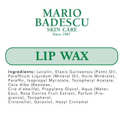 Mario Badescu Lip Wax with Rosehip and Vitamin E Oils, Lightweight and Antioxidant Rich Moisturizer for Dry Lips, Non-Greasy and Non-Sticky Hydrating Balm