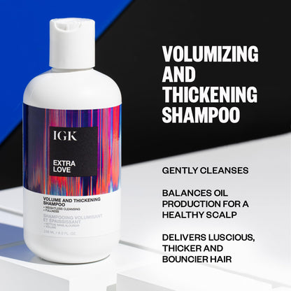 IGK EXTRA LOVE Volume & Thickening Shampoo | Volumizing Shampoo for Fine, Thin Hair | Hydrates + Supports Scalp Care | Vegan + Cruelty Free | 8 oz