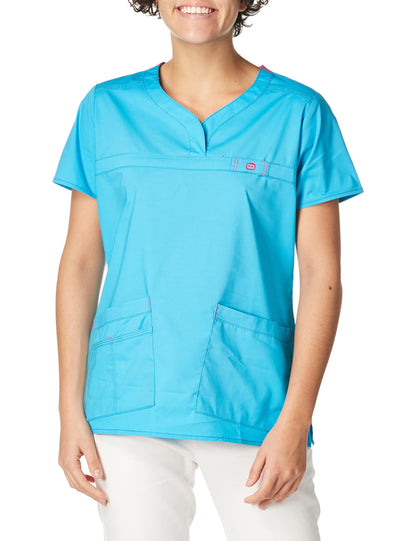 WonderWink Women's Wonderflex Patience Scrub Top, Aqua, Large