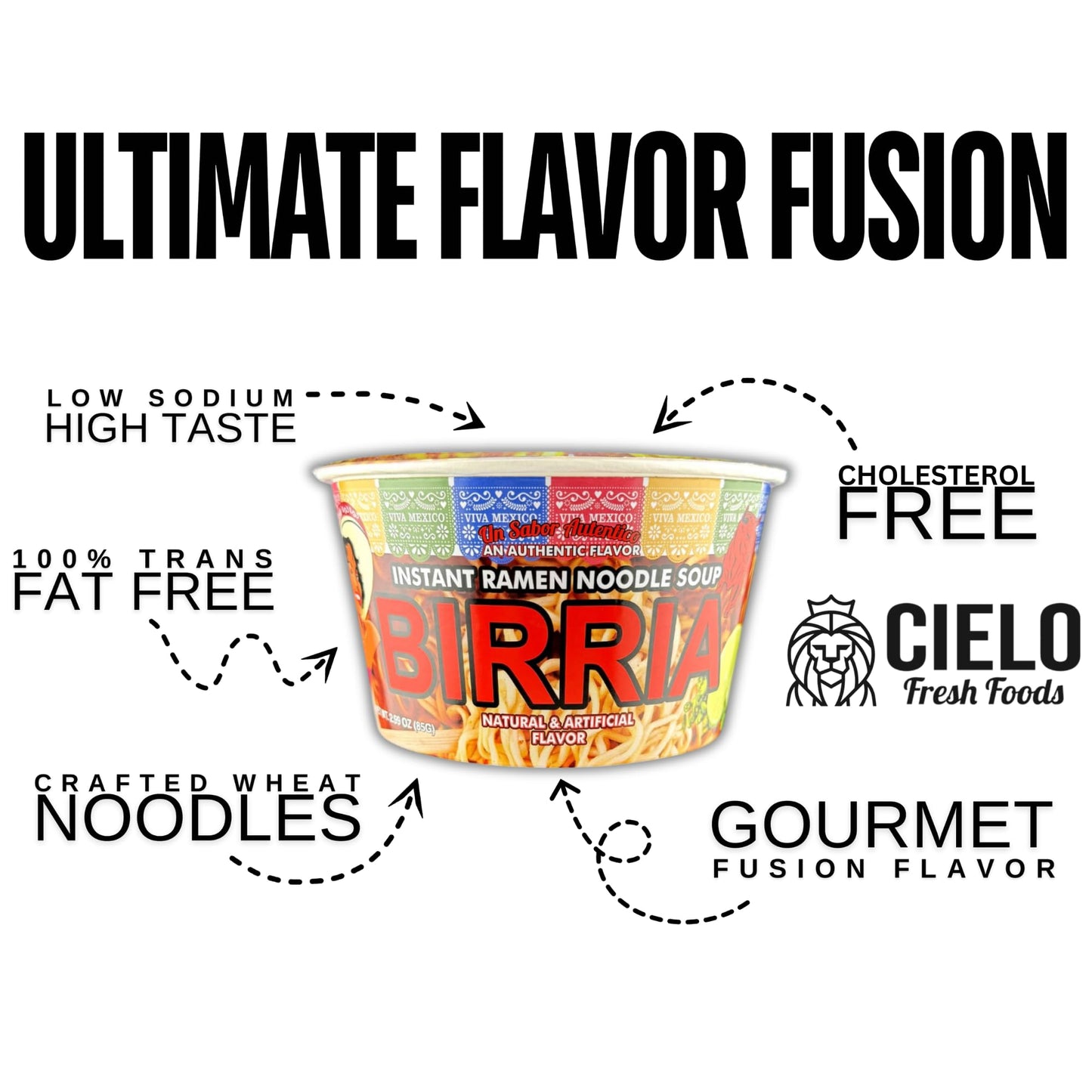 Birria Instant Ramen Noodle Soup, Authentic Mexican BirriaSopa, No Trans Fat, 9g Protein, Ready to Eat 3 Minute Meal, 6-Pack of 2.82oz Spicy Ramen Bowls