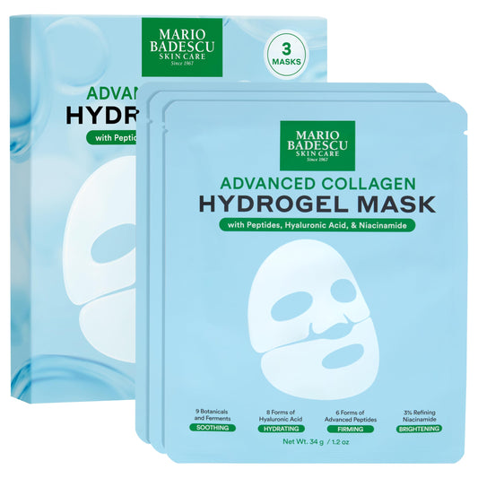 Mario Badescu Advanced Collagen Hydrogel Mask Set of 3 | Face Mask with Peptides, Hyaluronic Acid & Niacinamide for Hydrating, Firming, Brightening & Soothing Skin