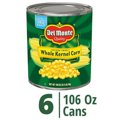 DEL MONTE Golden Sweet Whole Kernel Corn, Canned Vegetables, 6 Pack, 106 oz