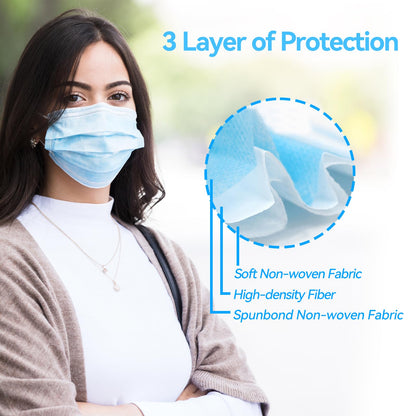 Jointown Disposable Face Mask - 3 Ply Filter Protection Face Masks, 50 Pack Blue
