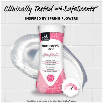 Summer’s Eve Feminine Wash, Sheer Floral, Daily pH-Balanced Body Wash for Women, Feminine Care to Remove Vaginal Odor, Gynecologist Tested, 15 Fl Oz