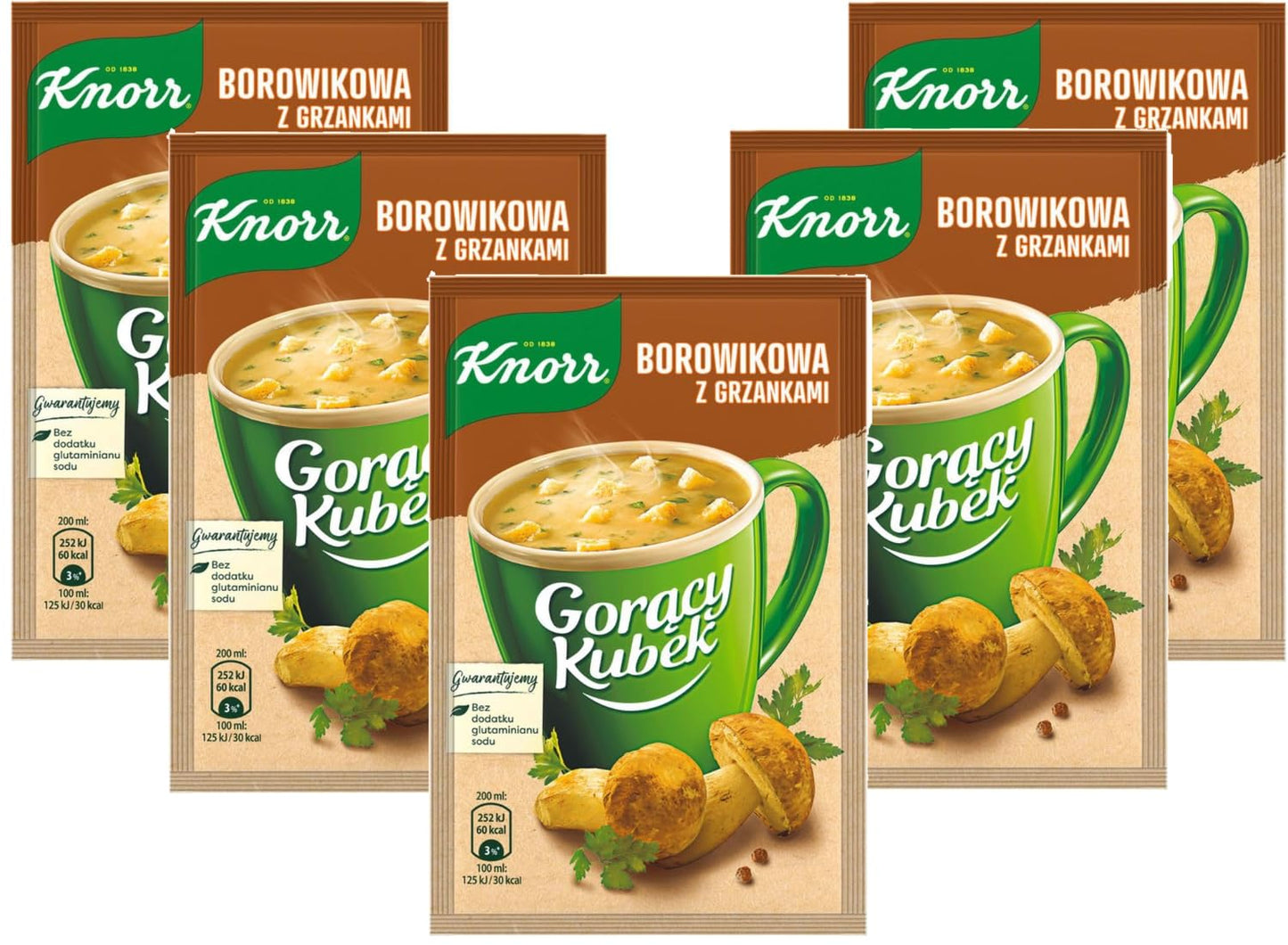 Knorr Goracy Kubek Borowikowa Hot Cup Porcini Mushroom Soup w Croutons 15g Bag (5-Pack)