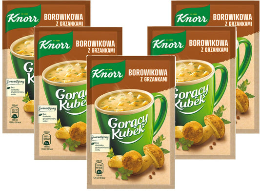 Knorr Goracy Kubek Borowikowa Hot Cup Porcini Mushroom Soup w Croutons 15g Bag (5-Pack)
