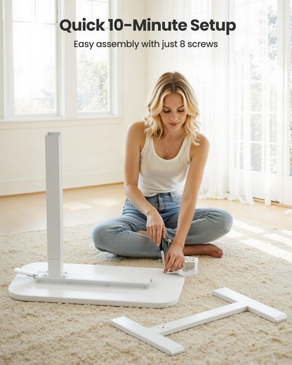 Marsail 28×16" Overbed Table with Wheels and 360° Cup Holder, Height-Adjustable Pneumatic Bedside Table, Mobile Computer Standing Desk for Home Office, White