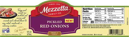Mezzetta Pickled Red Onions in Jar - Tangy & Sweet Crunch - Perfect for Salads, Sandwiches & Culinary Creations - Vinegar & Seasonings Blend - Vibrant Color - 16 Oz - Pack of 6