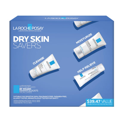 La Roche-Posay Dry Skin Saver Gift Set with Toleriane Hydrating Gentle Cleanser Face Wash 50ml, Double Repair Face Moisturizer 40ml & Cicaplast B5+ 40ml, Travel Size Face Cleanser & Face Lotion Set