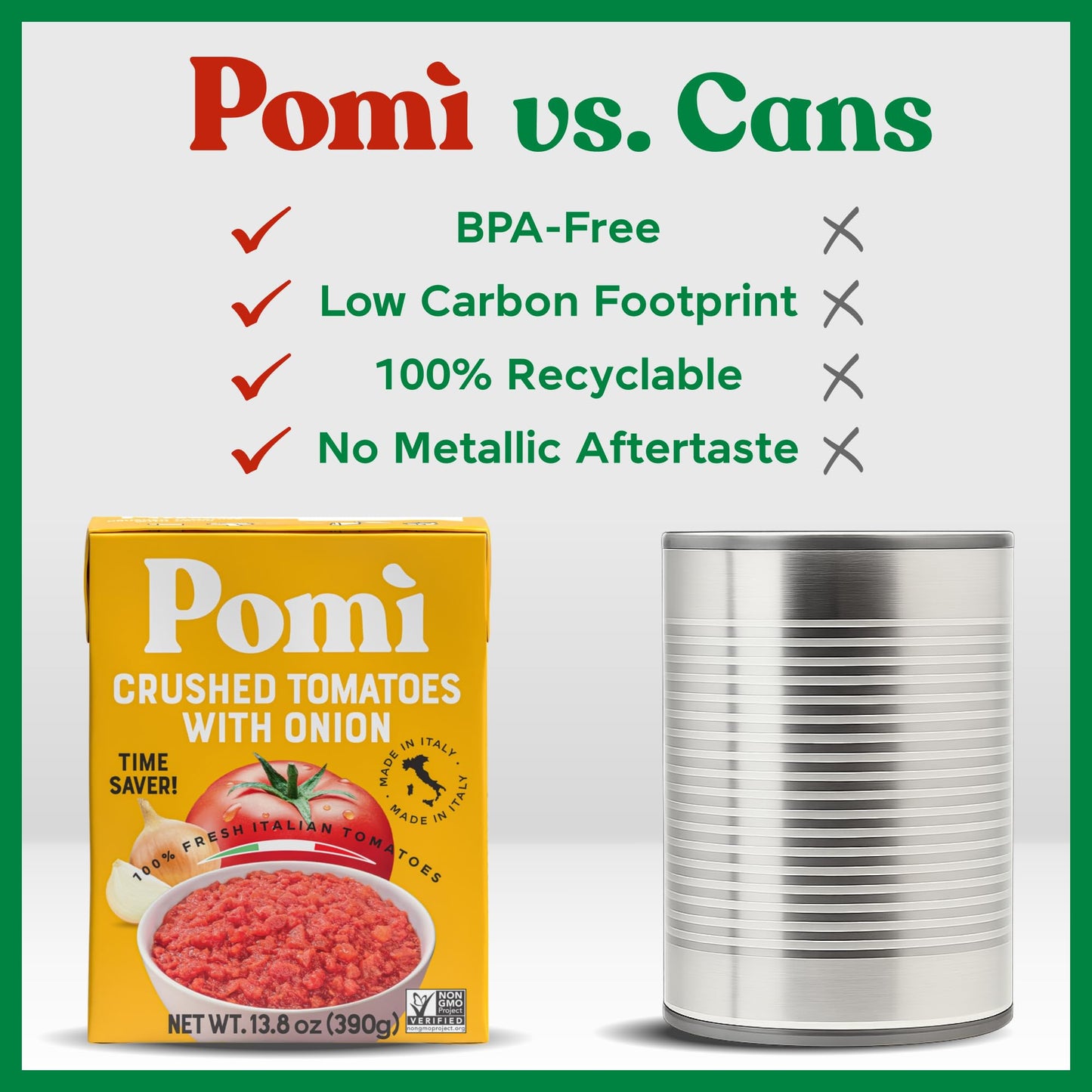 Pomì Crushed Tomatoes with Onion 13.8oz (Pack of 12) - Creamy, Velvety Italian Tomato Sauce No Salt Added, No Additives or Preservatives - BPA free Tomato Crushed - Made from 100% Fresh Italian Tomatoes