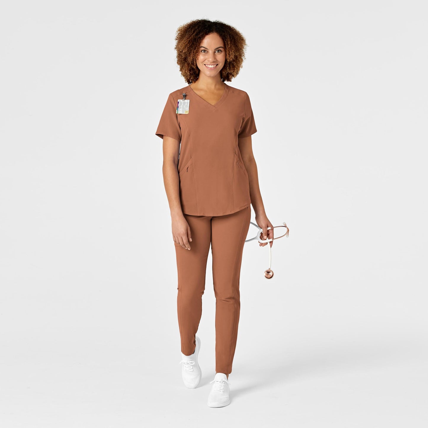WonderWink Renew Women's V-Neck Scrub Top, Clay, 1X