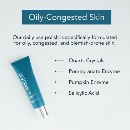 Lancer Skincare The Method: Polish Facial Exfoliator, Daily Exfoliating Face Scrub with Natural Minerals, Oily Congested Skin & Hydrating Serum, 4.2 Fluid Ounces