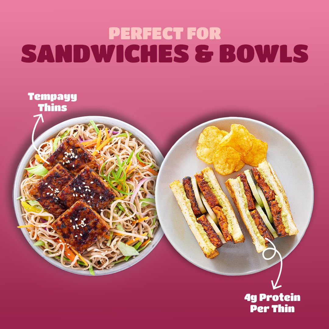 Ready to Cook Tempeh-All Thins Tempeh (Pack of 3)- 28g Clean Protein| High Fiber | More Protein & Fiber than Tofu & Cottage Cheese| Gut-Friendly | Gluten Free | Dairy Free | Vegan | Non GMO