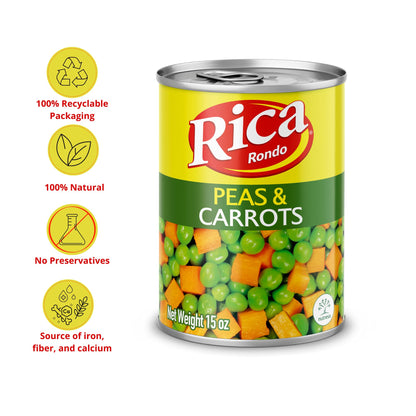 Rica Rondo Peas and Carrots, Canned Vegetables, 15 oz Can (Pack of 12)