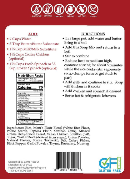 Mom’s Place Gluten-Free Creamy Chicken & Rice Soup Mix, Vegan, Nut, Dairy, Corn & Soy Free, 8 Servings, 6.6 oz
