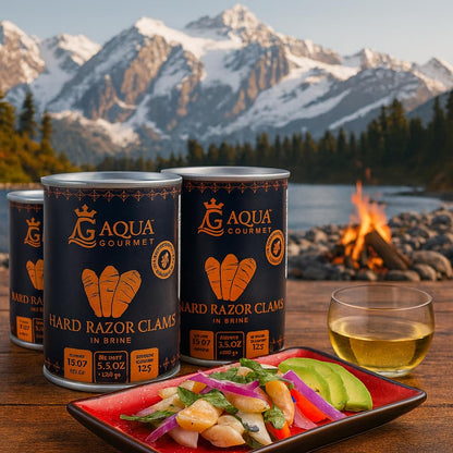Aqua Gourmet - Canned Hard Razor Clams in Brine, Premium Chilean Seafood, 15 oz Can, Ready to Eat