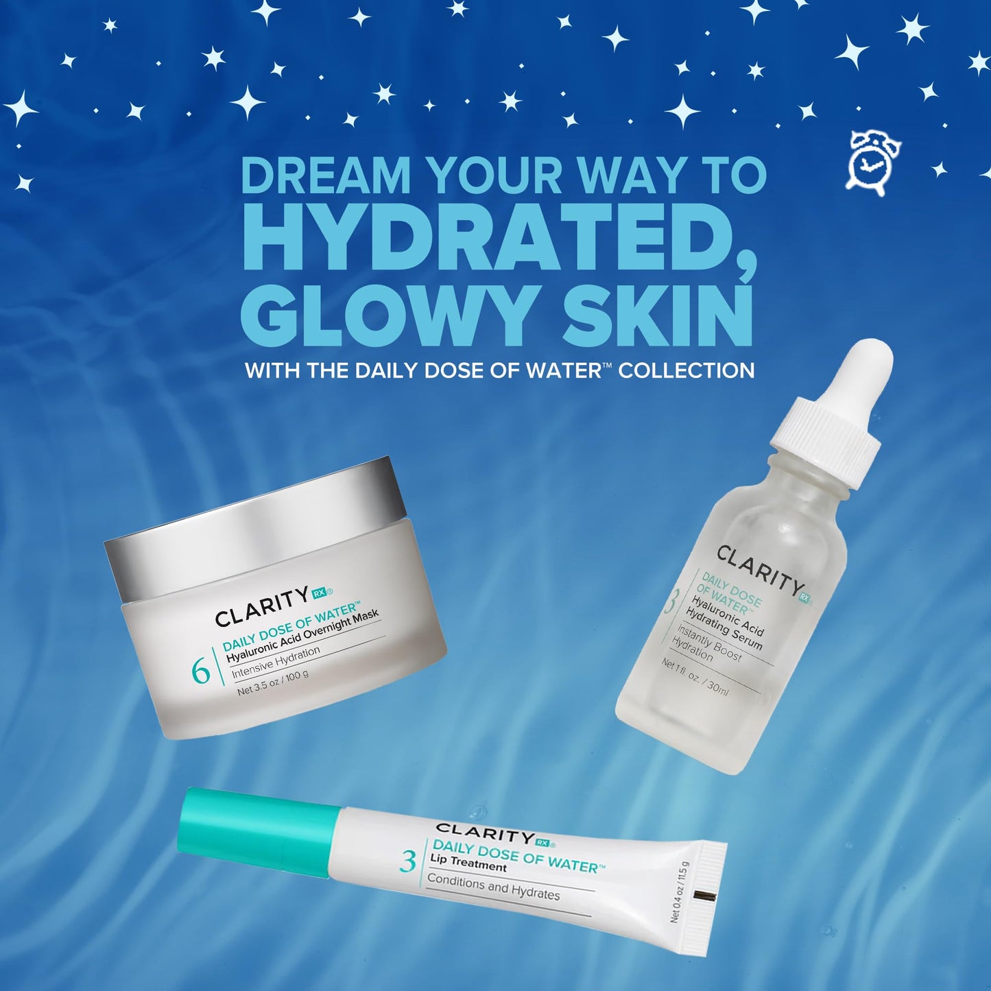 ClarityRx Daily Dose of Water Hyaluronic Acid Overnight Face Mask for Intensive Hydration, Plant-Based, Medical-Grade & Cruelty-Free