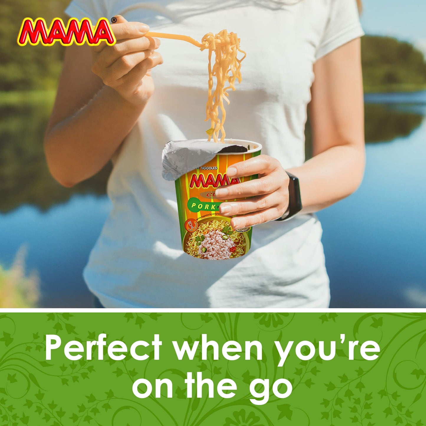 MAMA Noodles PORK Instant Cup of Noodles with Delicious Thai Flavors, Hot And Spicy Noodles with Pork Soup Base, No Trans Fat with Fewer Calories Than Deep Fried Noodles (Pork Flavor, 6 Pack)