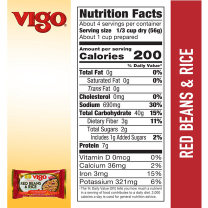 Vigo Authentic Red Beans & Rice, Low Fat, 8oz (Red Beans & Rice, Pack of 12)