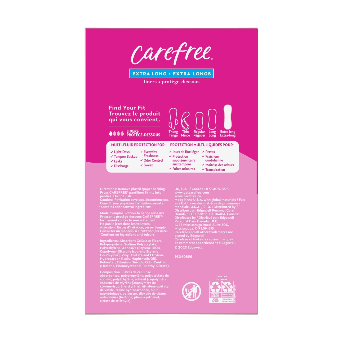 Carefree Panty Liners, Extra Long Liners, Unwrapped, Unscented, 100ct