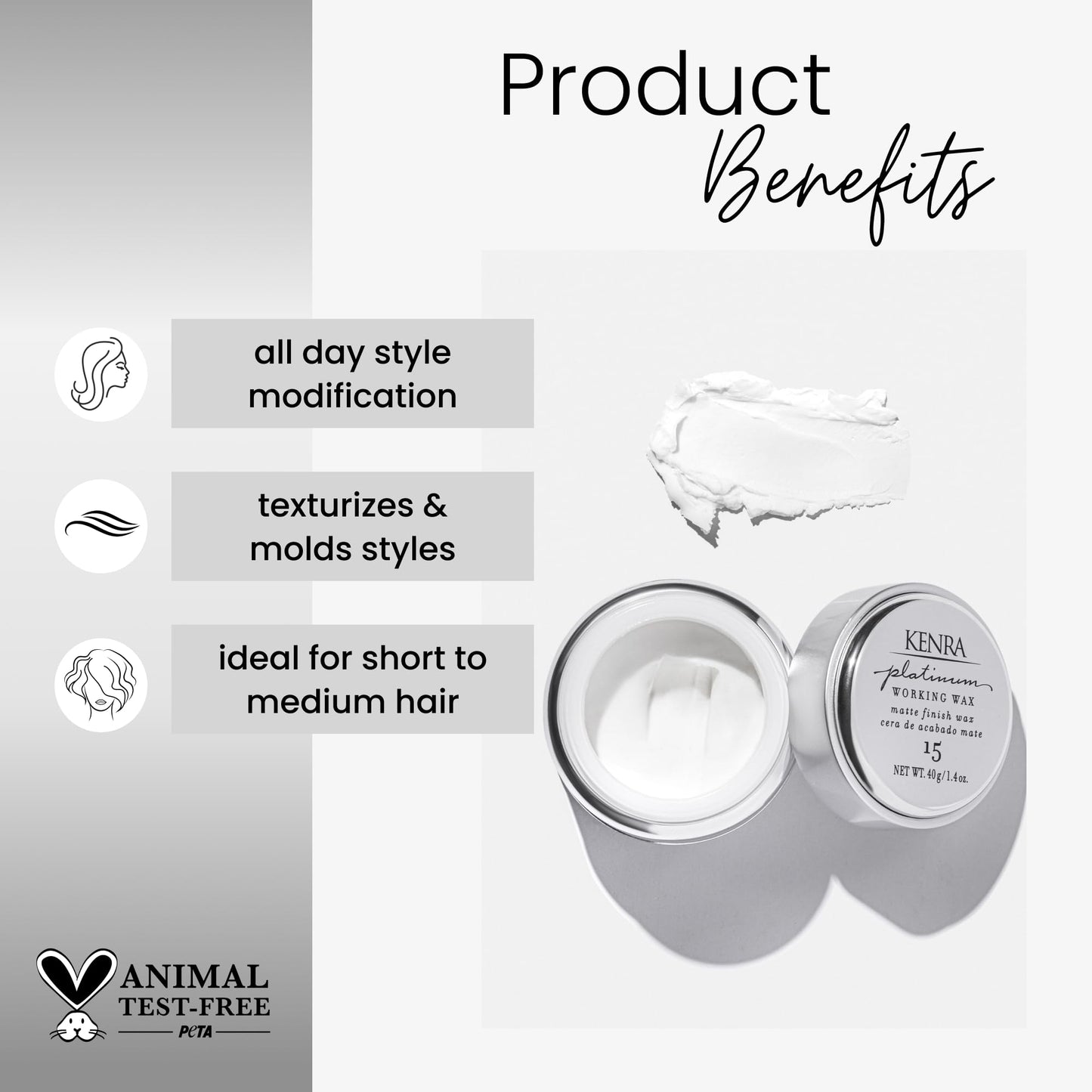 Kenra Platinum Working Wax 15 | Matte Finish Styler | Provides Medium, Flexible Hold | Non-Greasy | Crème-Based Formula To Texturize & Mold Styles | All Hair Types