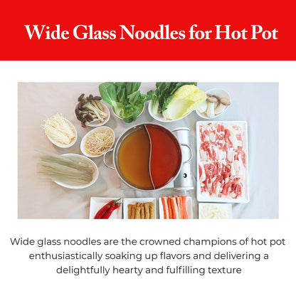 Wang Wide Glass Noodles - Korean Sweet Potato Glass Noodles for Japchae & Hot Pot - Sweet Potato Starch - Gluten Free, Vegan - Pack of 1 (10.58 oz)