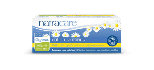 Natracare Non-Applicator 100% Organic Cotton Tampons, Regular, Totally Chlorine Free, Biodegradable and Compostable (CASE of 12 Packs, 240 Tampons Total)