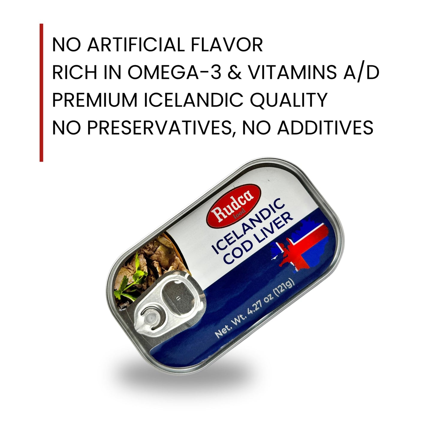 Rudca Food Icelandic Cod Liver - Wild-Caught in Own Oil - 4.27 oz (121g) (Pack of 3)