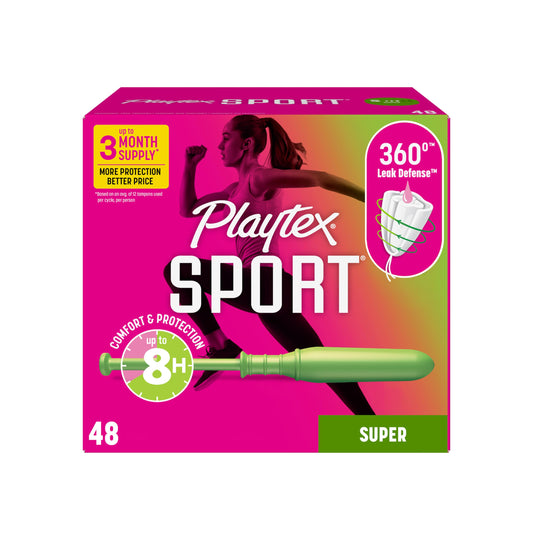 Playtex Sport Tampons Super Absorbency, Fragrance-Free - 48ct | Super Tampons for Women, Feminine Care, Playtex Tampon with 360 Leak Defense