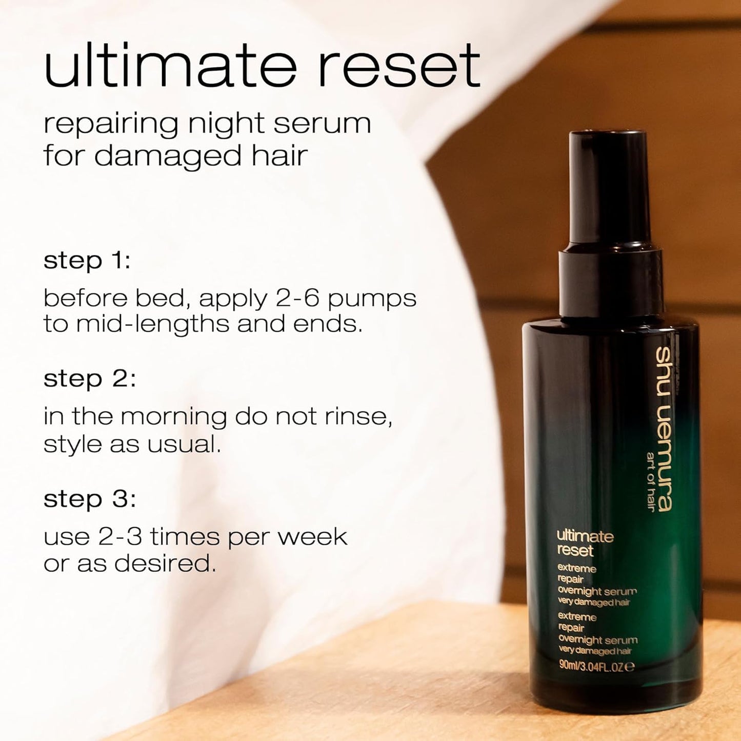 Shu Uemura Ultimate Reset Extreme Repair Hair Serum - Repairing Night Serum, Softens, Smooths, and Adds Shine, Prevents Breakage and Split Ends, With Japanese Rice Extract, For Dry and Damaged Hair
