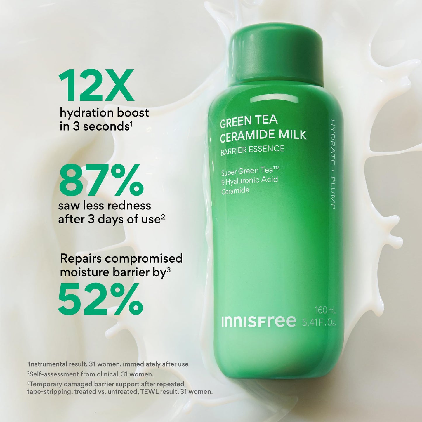 innisfree Green Tea Ceramide Milk, Hydrating & Lightweight Milky Toner for All Skin Types including Acne-Prone and Sensitive Skin, Available in Gift Set
