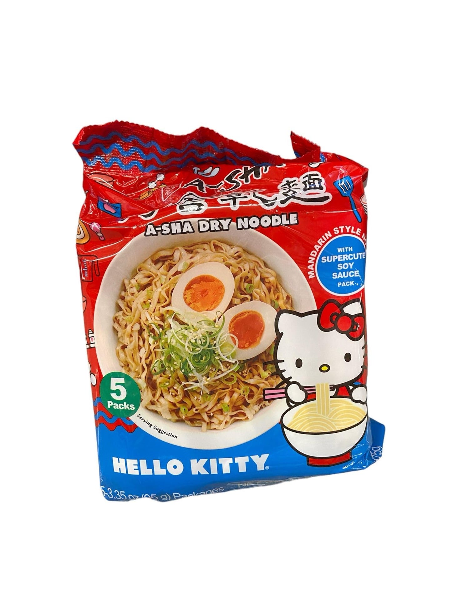 Intercart A-Sha Hello Kitty Dry Noodle Mandarin Style with Supercute Soy Sauce - Delightful Fusion with Every Bite – 16.75 Oz (pack of 1) (Total 5 pcs)