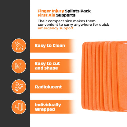 Primacare IS-5202 (Pack of 10) Padded Aluminum Finger Splints, Finger Brace for Pain Relief Sport Injuries, Basketball, Finger Buddy Wraps for Broken, Swollen Fingers or Dislocated Joint, 2", Orange