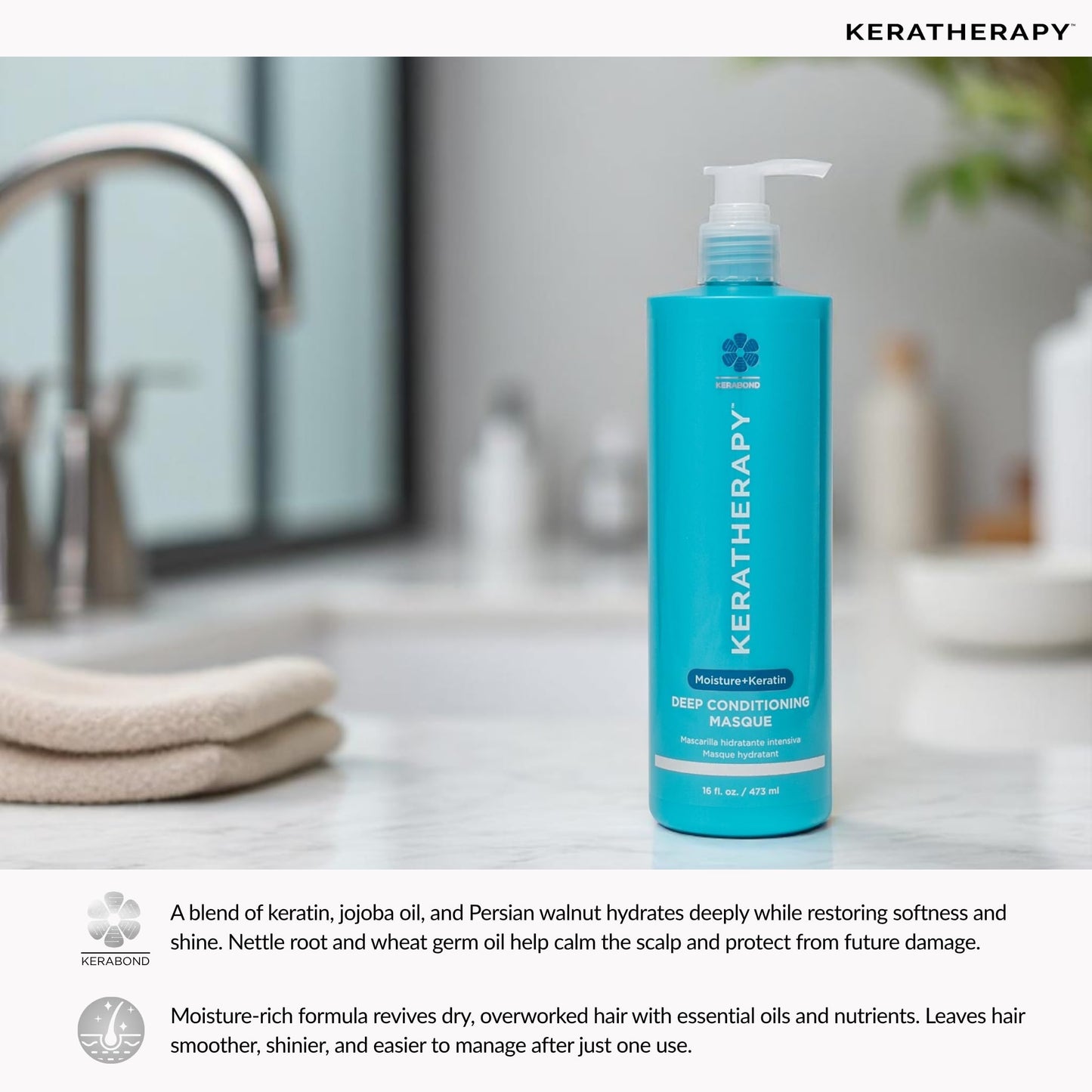 KERATHERAPY Keratin Infused Deep Conditioning Masque, 16.9 fl. oz., 500 ml - Moisturizing Hair Deep Conditioning Treatment with Kerabond, Jojoba Oil, Nettle Root Extract, Wheat Oil, & Persian Walnut