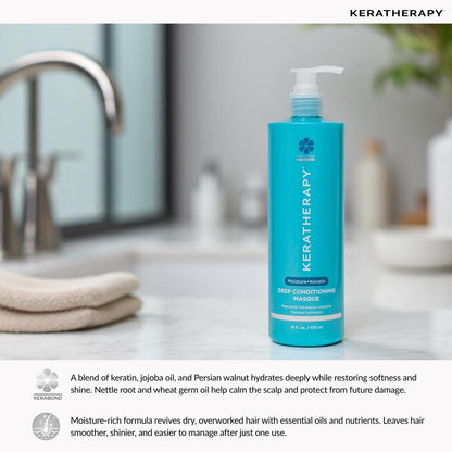 KERATHERAPY Keratin Infused Deep Conditioning Masque, 16.9 fl. oz., 500 ml - Moisturizing Hair Deep Conditioning Treatment with Kerabond, Jojoba Oil, Nettle Root Extract, Wheat Oil, & Persian Walnut