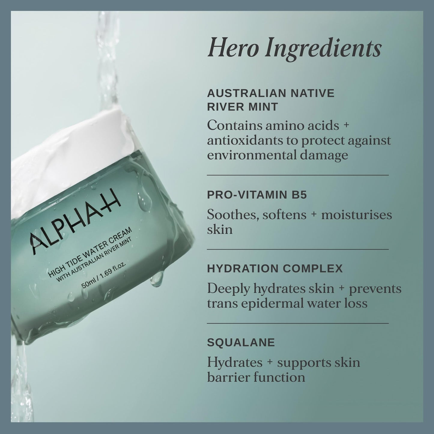 Alpha-H High Tide Water Cream For Your Face - Deep Hydration Up To 5 Days - Plumps, Bounces & Smooths Skin - Lightweight Gel For All Skin Types - Vegan & Pregnancy Safe Moisturizer