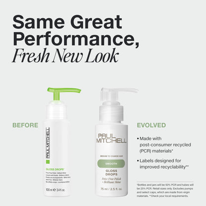 Paul Mitchell Gloss Drops Shine Serum, Frizz-Free Polish, Brilliant Shine, For Medium To Coarse Hair, 2.5 fl. oz