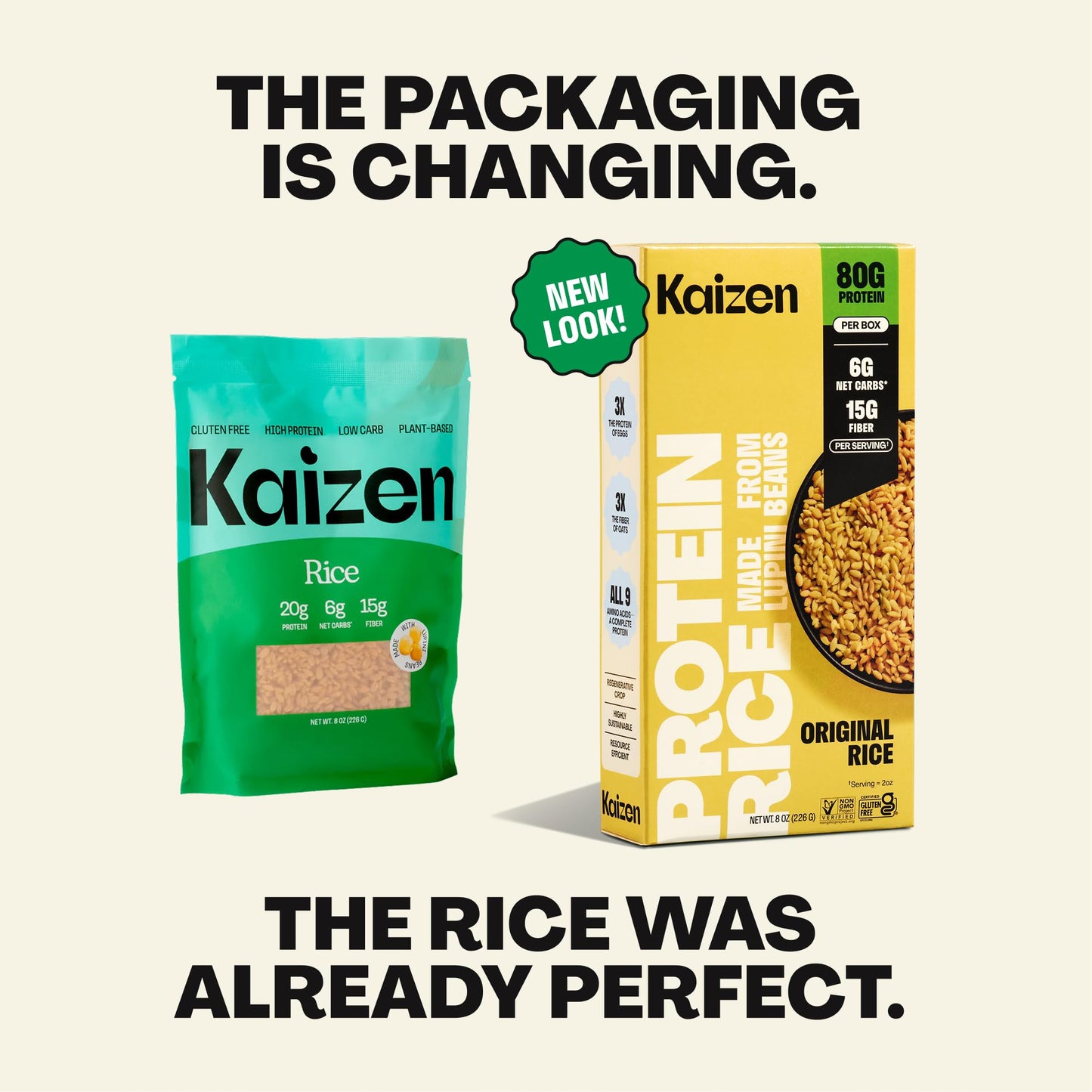 Kaizen Low Carb Keto Rice - Gluten-Free, High Protein (20g), Keto Friendly, Plant Based, Made with High Fiber Lupin Flour - 8 ounces (Pack of 3)
