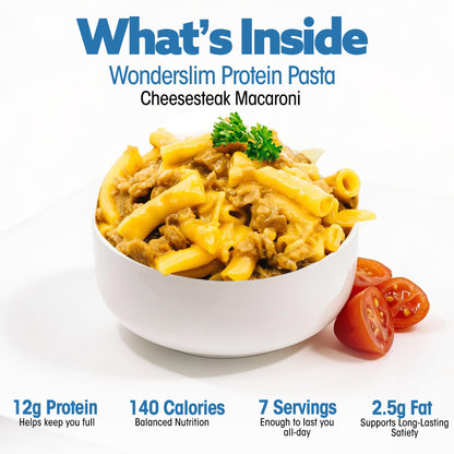 WonderSlim Protein Pasta, Cheese Steak Macaroni, 140 Calories, 12g Protein (7ct)