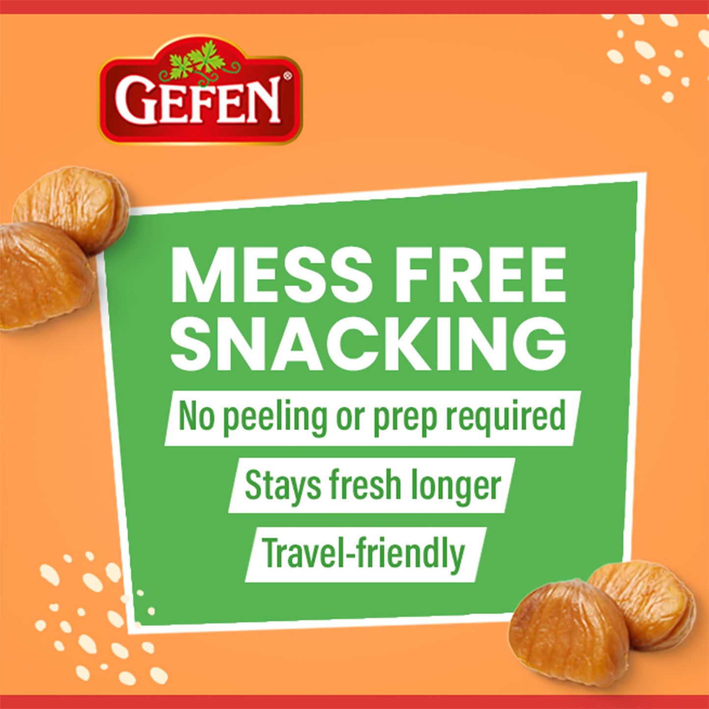 Gefen Organic Whole Peeled and Roasted Chestnuts 3oz Bag | Peeled and Ready to Eat | Great For Cooking & Baking | Kosher