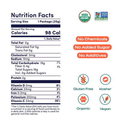 Claros Farm Organic Freeze-Dried Tangerines (25g) – Single-Ingredient, Resealable Dried Fruit Snacks w/No Sugar Added – Vegan, Gluten-Free, & Organic Fruit Snacks for Kids, Travel, & Baking