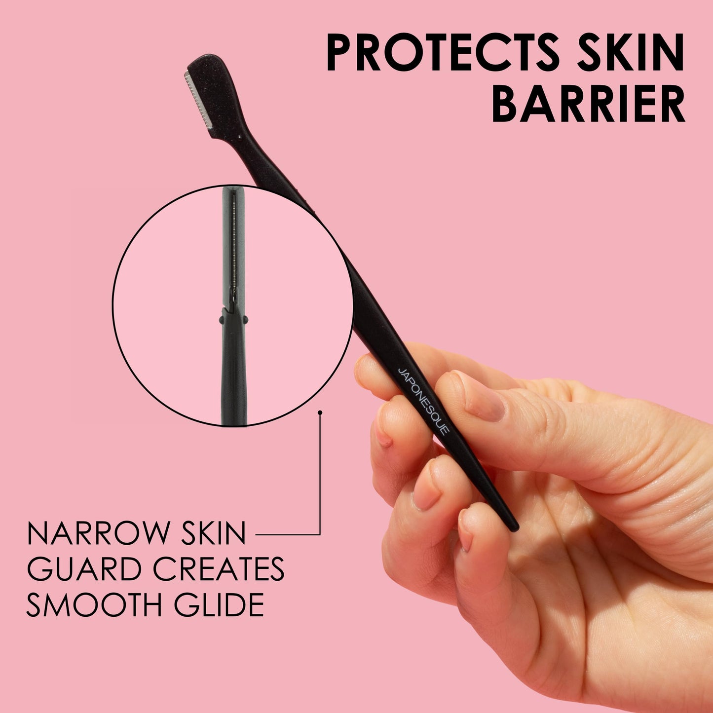 Japonesque Eyebrow Razor with Ultra-Sharp Stainless Steel Blades, for Removal of Facial Hair on Women. Also acts as a Dermaplane Razor to Remove Peach Fuzz & Exfoliate the face -Travel Cap Included
