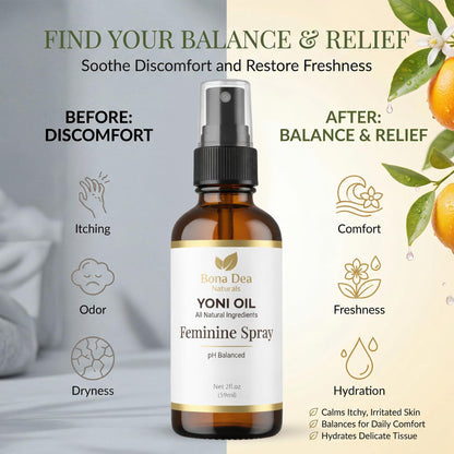 Feminine Spray for Women – All Natural Yoni Oil Deodorant & Moisturizer, Organic Essential Oils, Chemical-Free, Sensitive Vaginal Care | 2 oz Spray