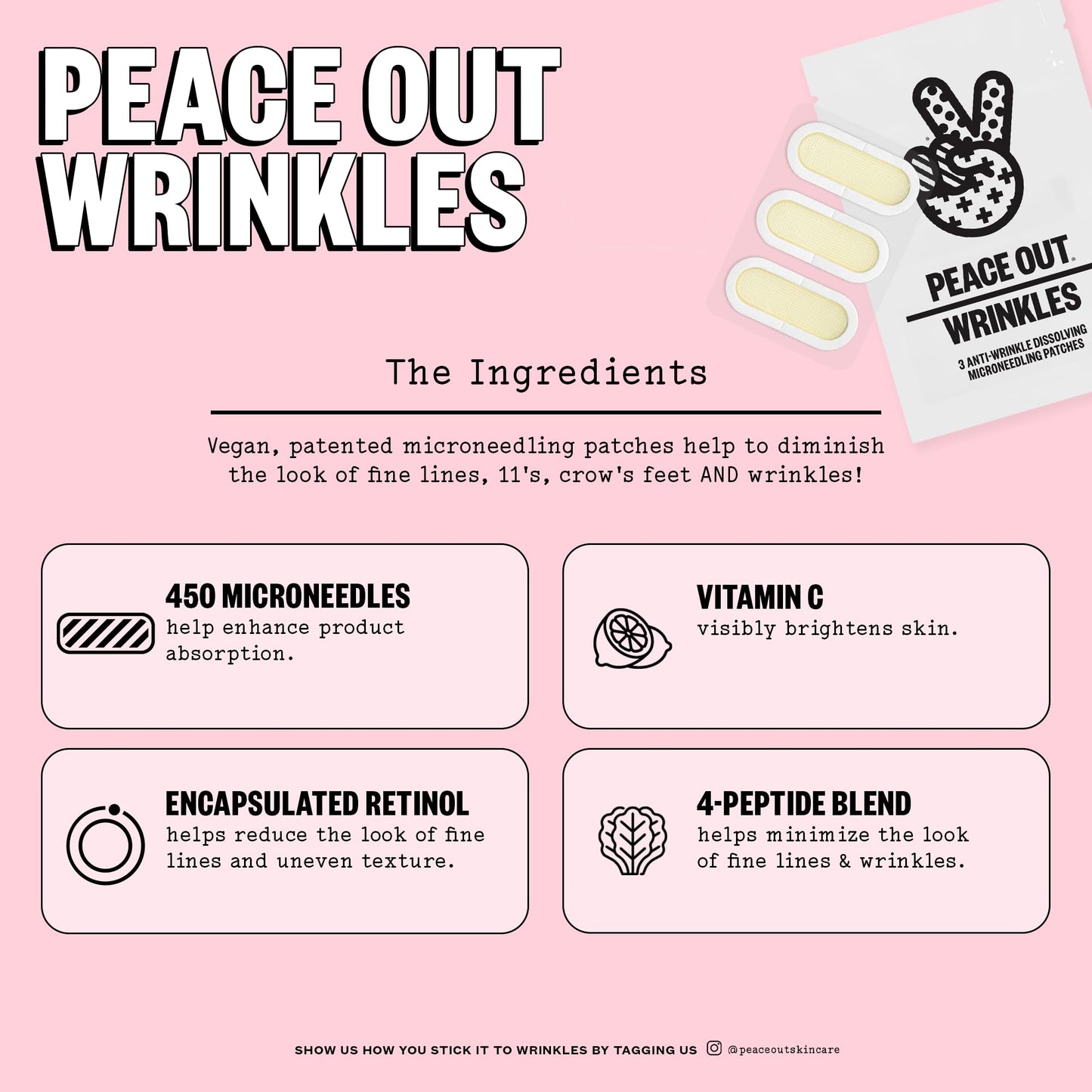 PEACE OUT Microneedling Wrinkle Patches with Retinol, Peptides, Vitamin C, Helps Smooth Fine Lines, Improve Deep Wrinkles and Firm Skin, 6 Patches